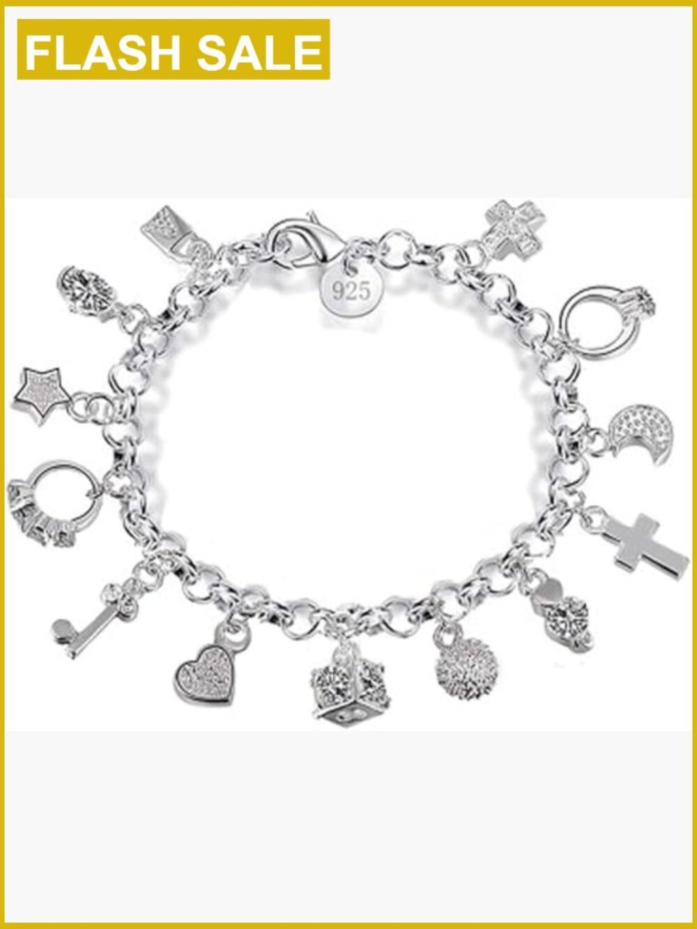 Charm Bracelet with Star Heart Moon Cross Pendants